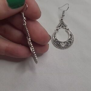 Teardrop Earrings Hook Closure Silver